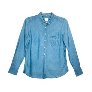 GAP | Blue Chambray Popover Collared Long Sleeve Shirt Button Down